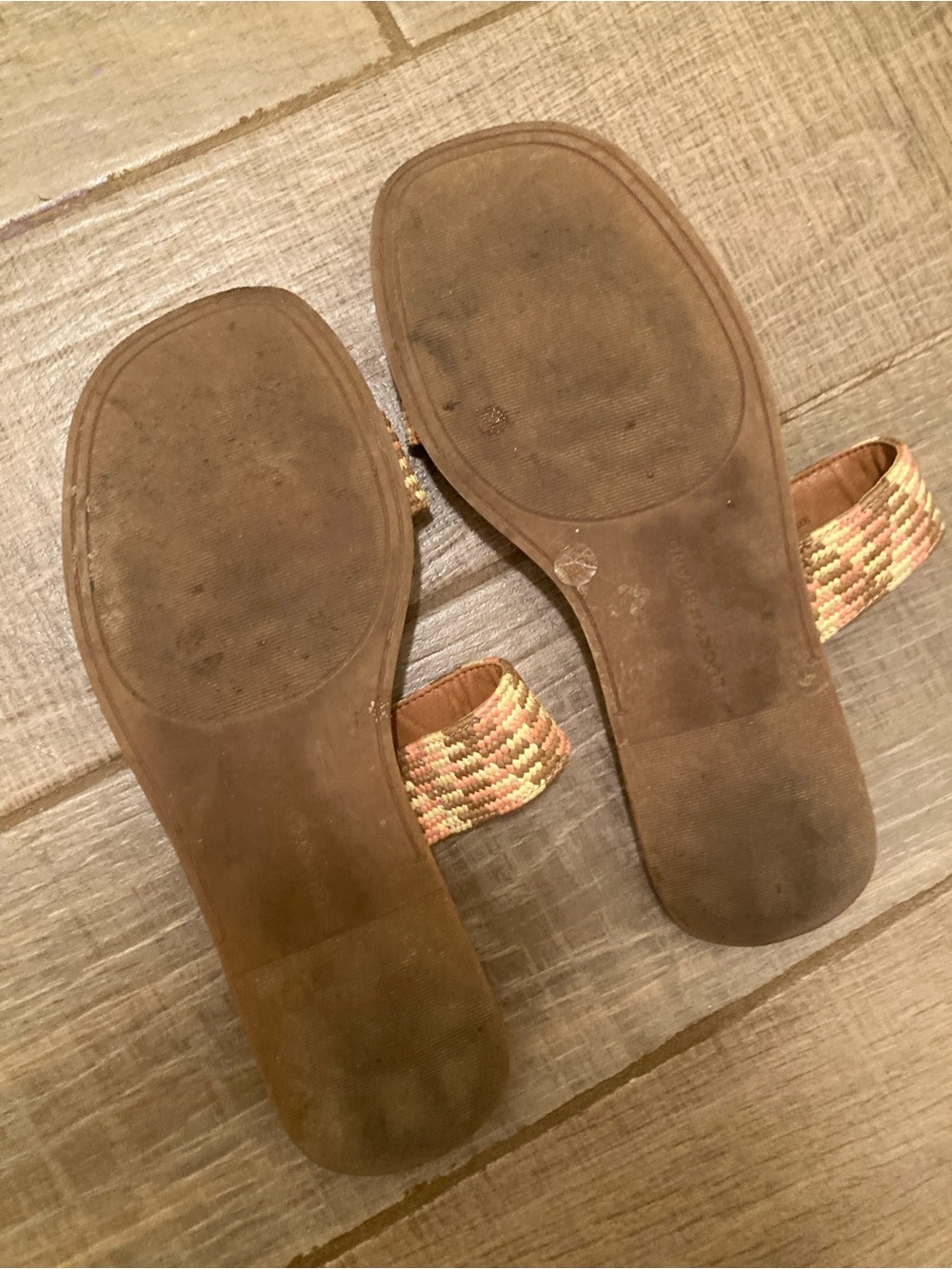 Lucky Brand Tan Slide Sandals with Yellow & Brown Woven Straps - Picture 3 of 3